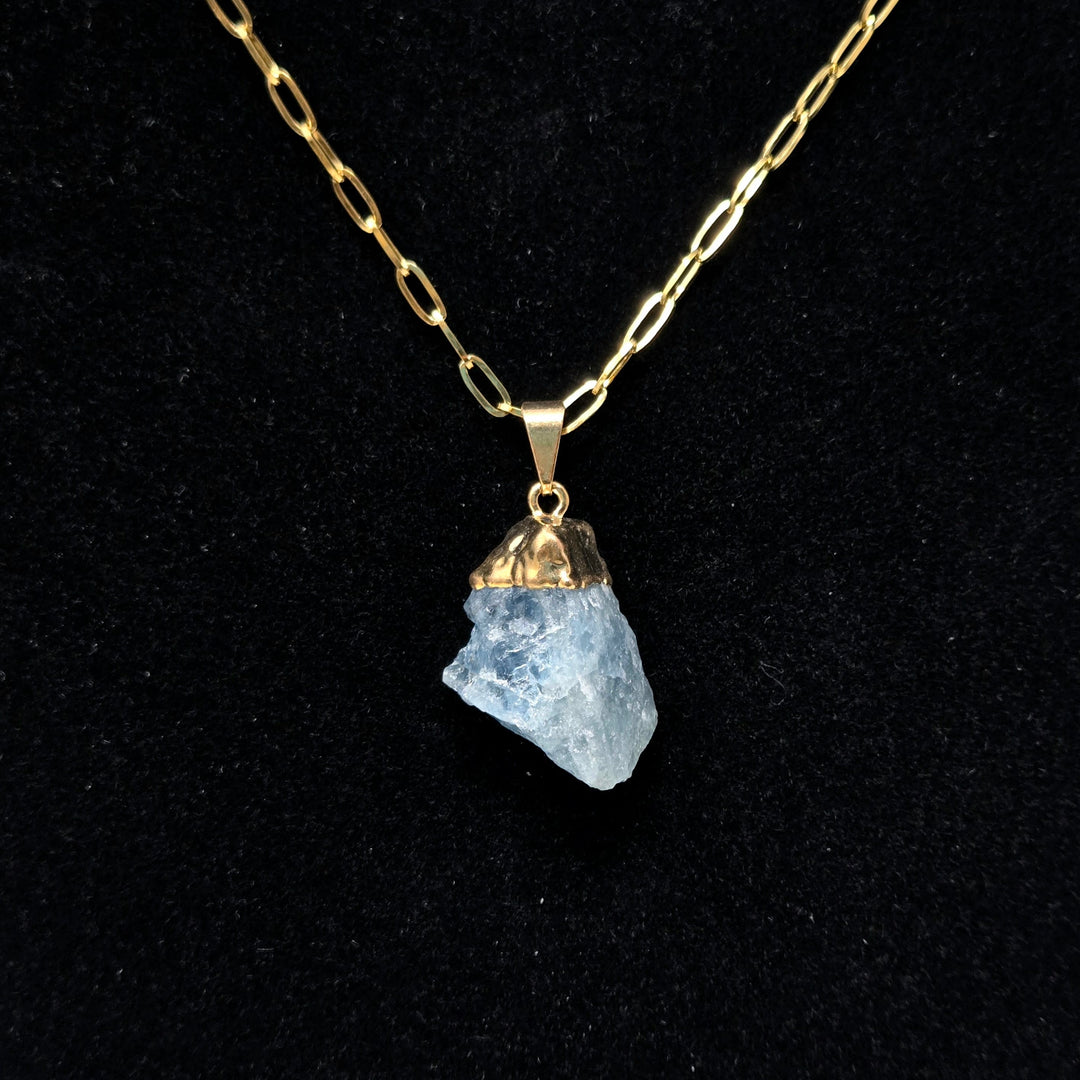 Aquamarine Raw Gold Plated Pendant Pendant