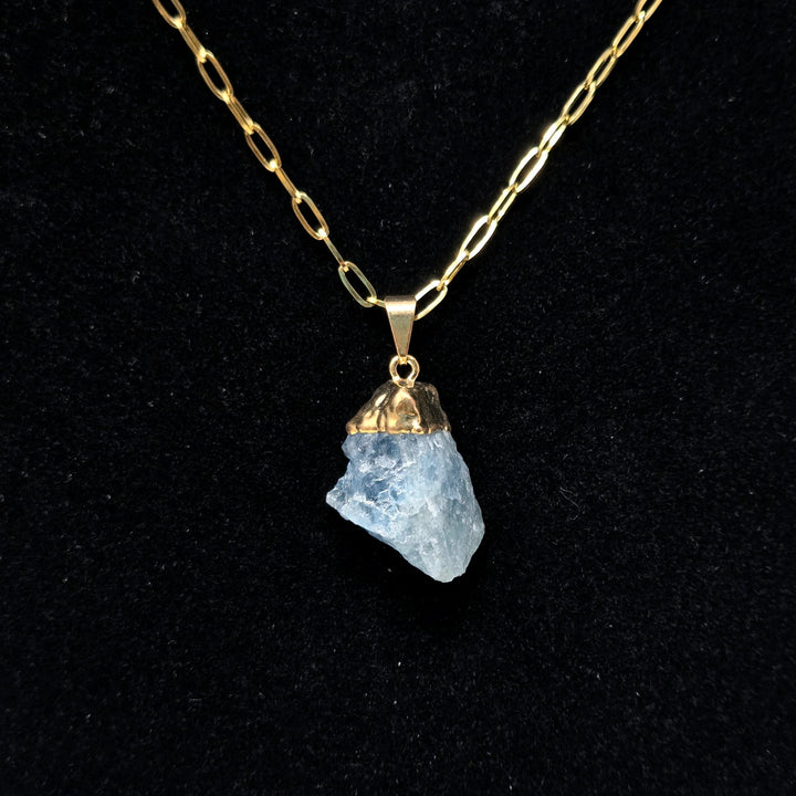Aquamarine Raw Gold Plated Pendant Pendant