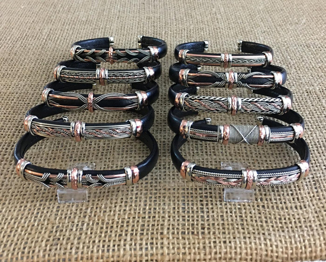 Black Leather Copper Cuff Bracelet | The Harmony Store Bracelet