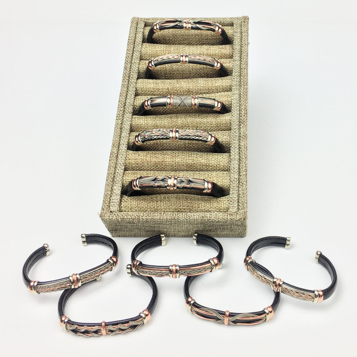 Black Leather Cuff Copper Bracelets - The Harmony Store