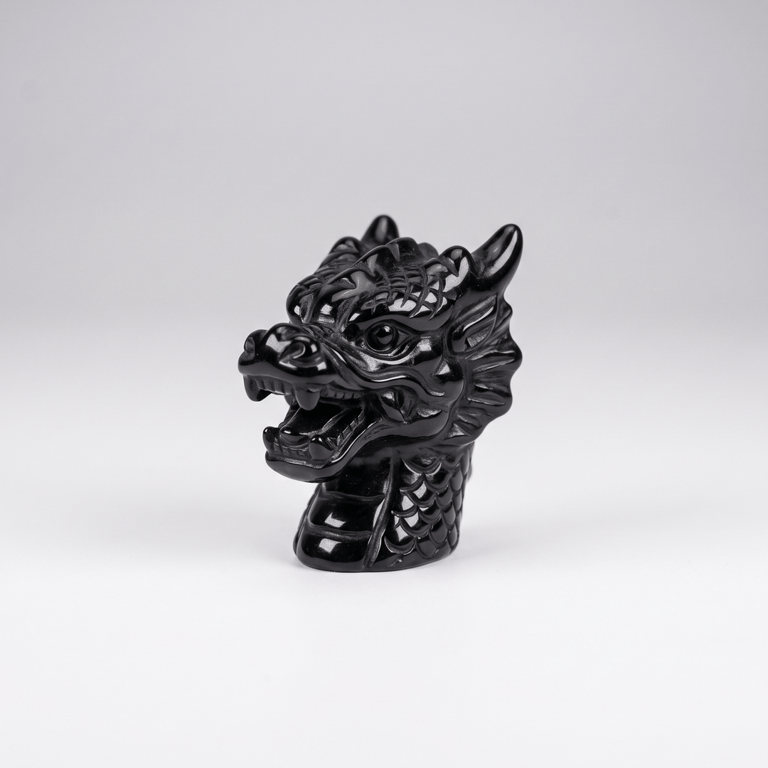 Black Obsidian Dragon Head, 2.5-Inch | Harmony Carving
