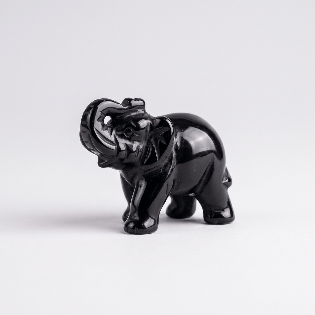 Black Obsidian Elephant 2" | The Harmony Store Carving