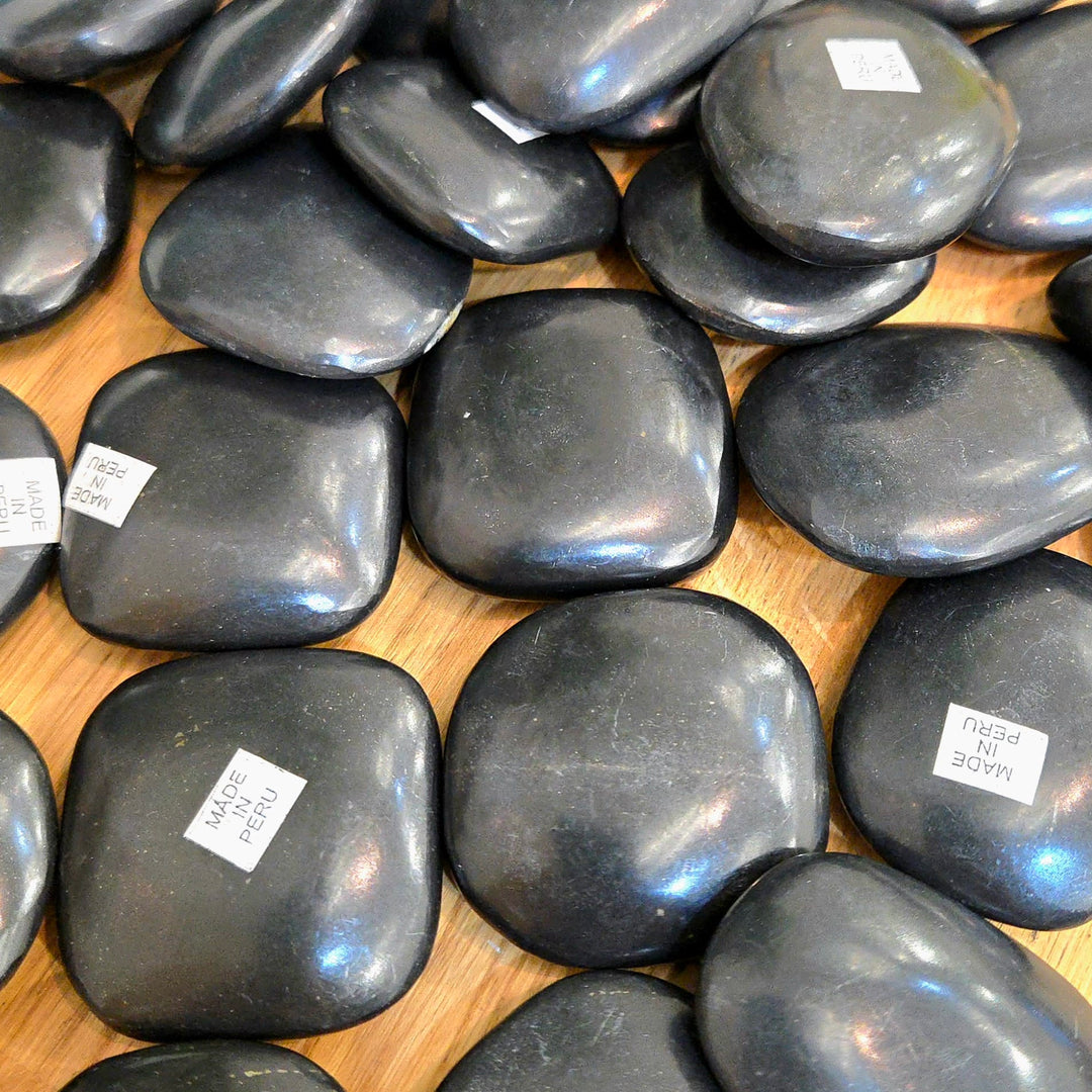 Black Onyx Pocket Flat Stones | The Harmony Store Tumbled Stone