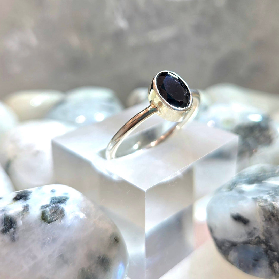 Black Tourmaline Faceted 925 Silver Ring | Harmony Ring
