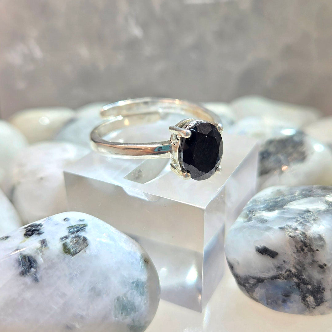 Black Tourmaline Faceted Silver Ring | The Harmony Store Ring