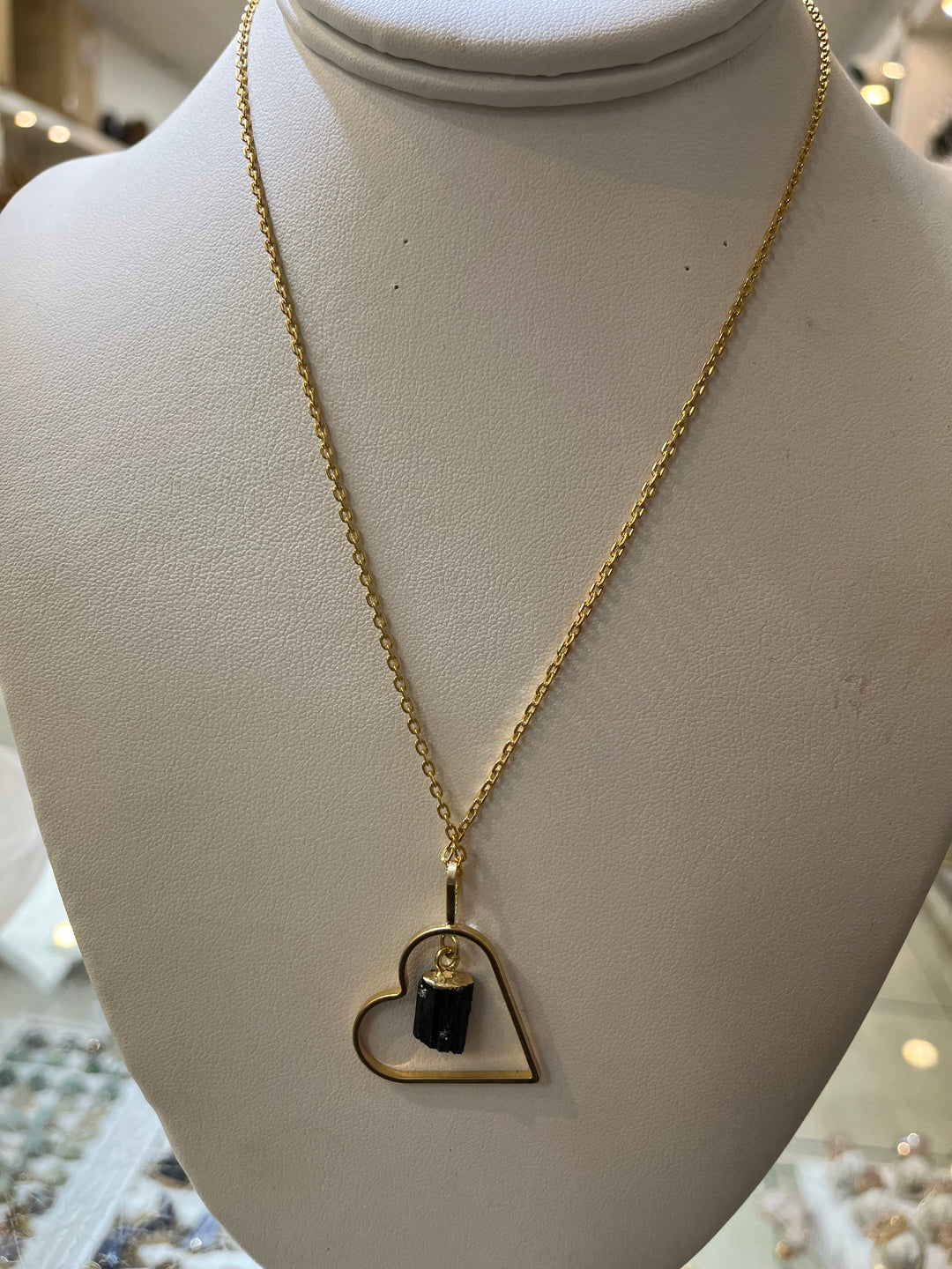 Black Tourmaline Gold Heart Pendant | The Harmony Store Pendant