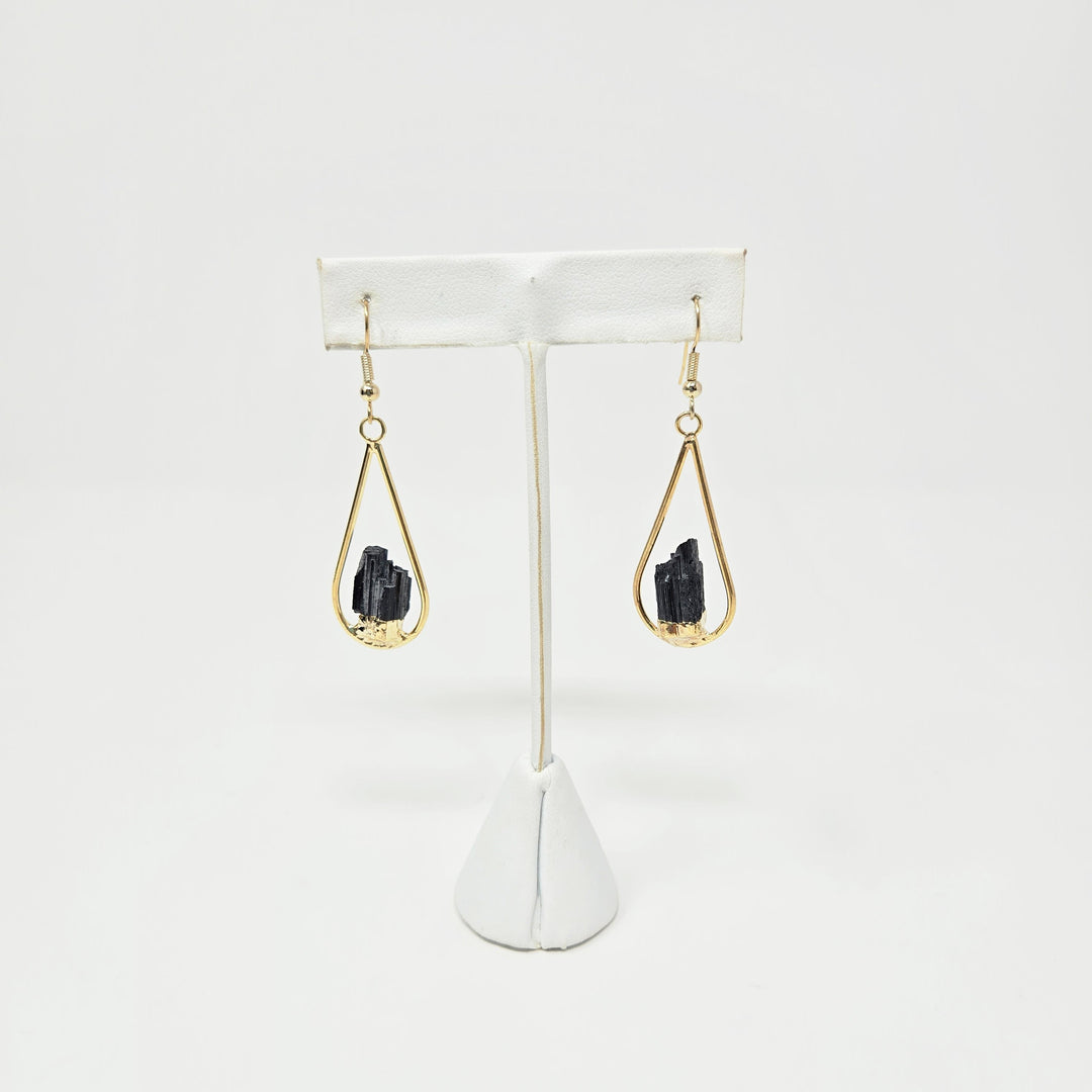 Black Tourmaline Gold Teardrop Earrings | The Harmony Store