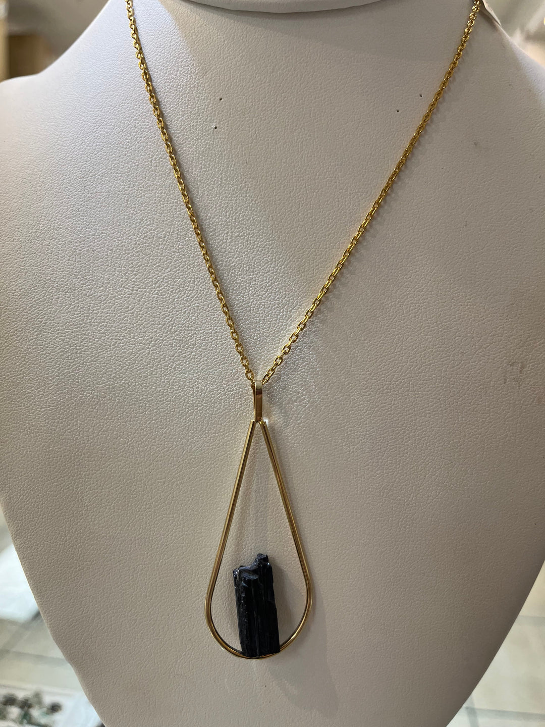 Black Tourmaline Gold Teardrop Pendant | The Harmony Store Pendant