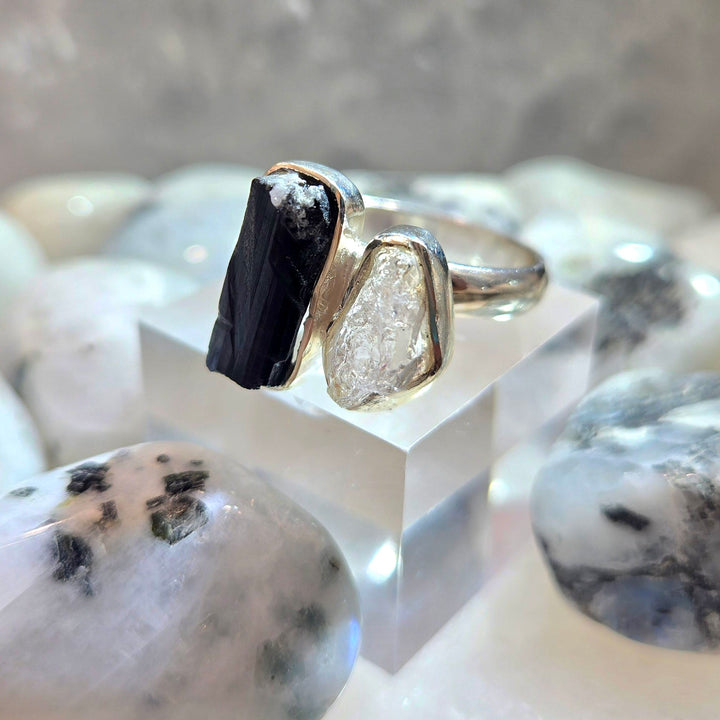 Black Tourmaline Herkimer Diamond Ring | Harmony Store Ring