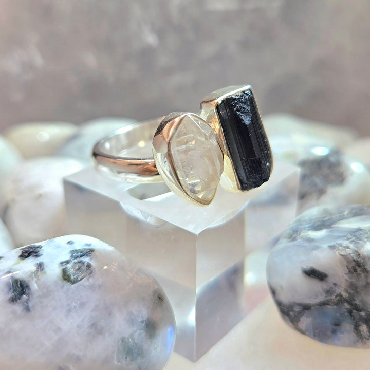 Black Tourmaline Herkimer Diamond Ring | Harmony Store Ring