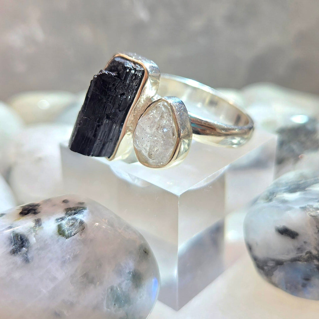 Black Tourmaline Herkimer Diamond Ring | Harmony Store Ring