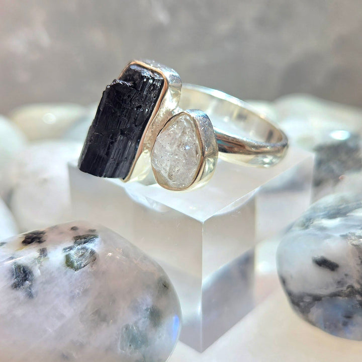 Black Tourmaline Herkimer Diamond Ring | Harmony Store Ring
