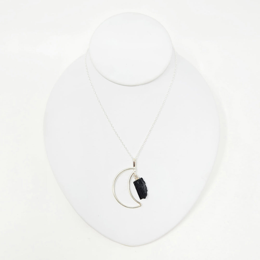 Black Tourmaline Moon Dangle Necklace | The Harmony Store Necklace