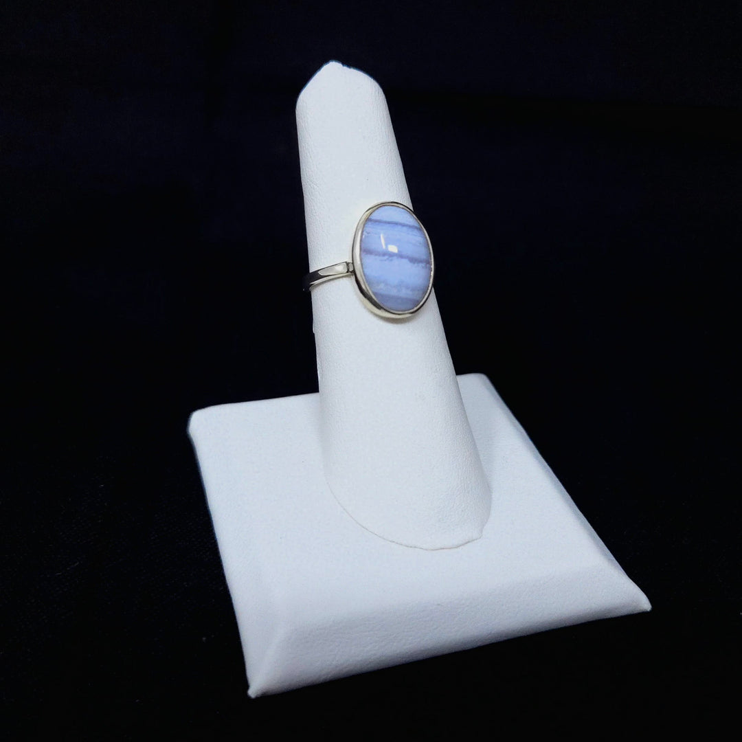 Blue Lace Agate Smooth 925 Ring Medium | The Harmony Store Ring
