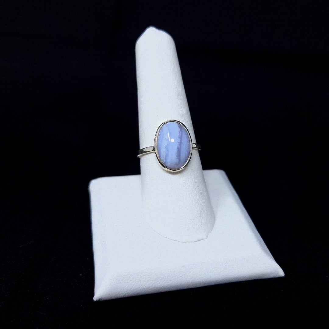 Blue Lace Agate Smooth 925 Ring Medium | The Harmony Store Ring
