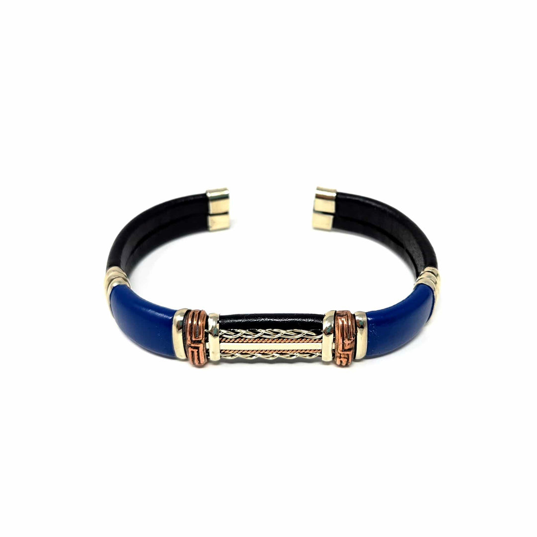 Blue Mix Leather Copper Bracelet | The Harmony Store
