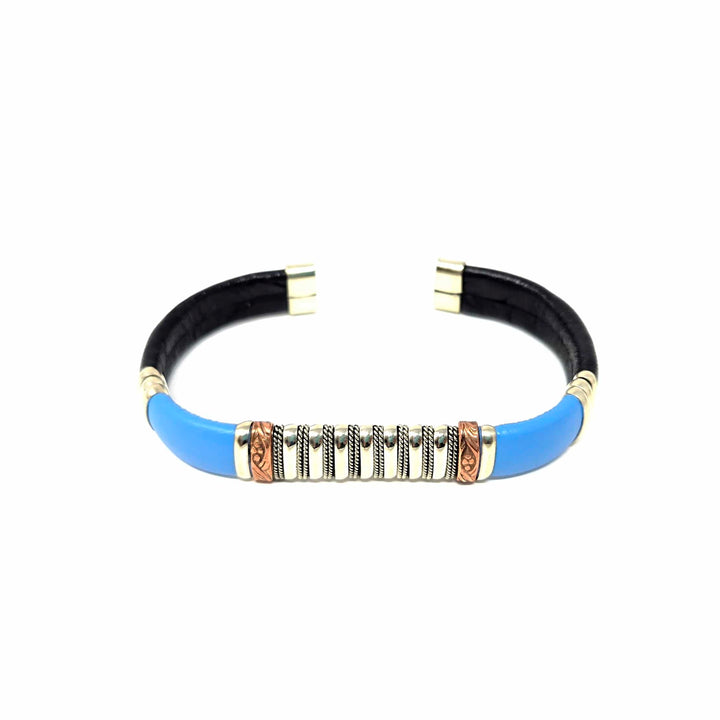 Blue Mix Leather Copper Bracelet | The Harmony Store