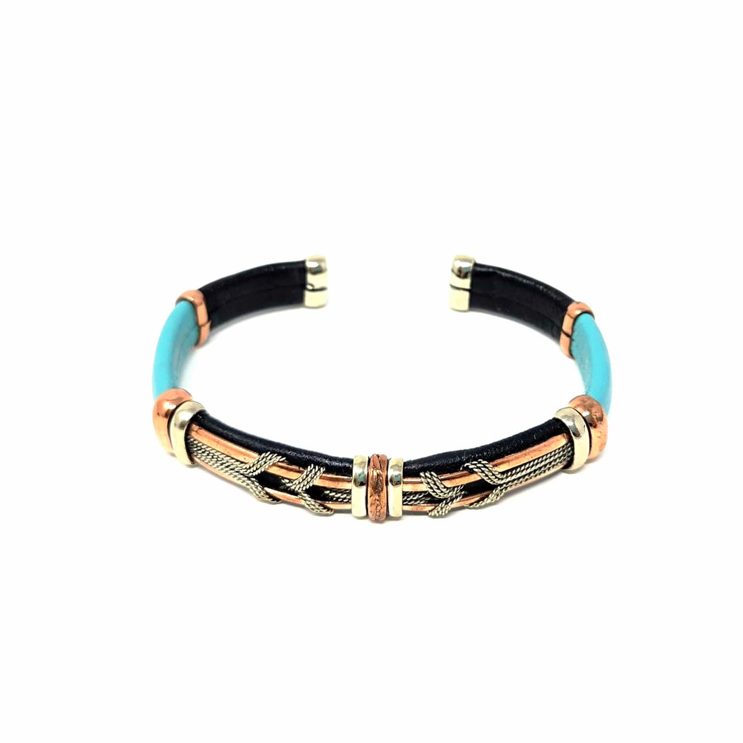 Blue Mix Leather Copper Bracelet | The Harmony Store
