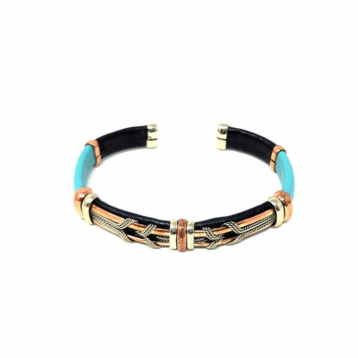 Blue Mix Leather Copper Bracelet | The Harmony Store