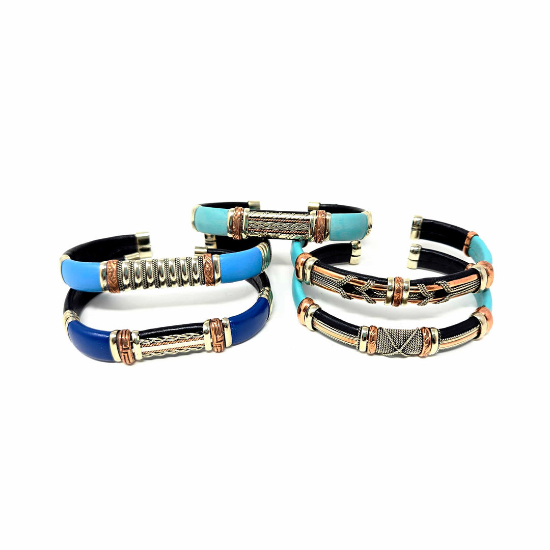 Blue Mix Leather Copper Bracelet | The Harmony Store