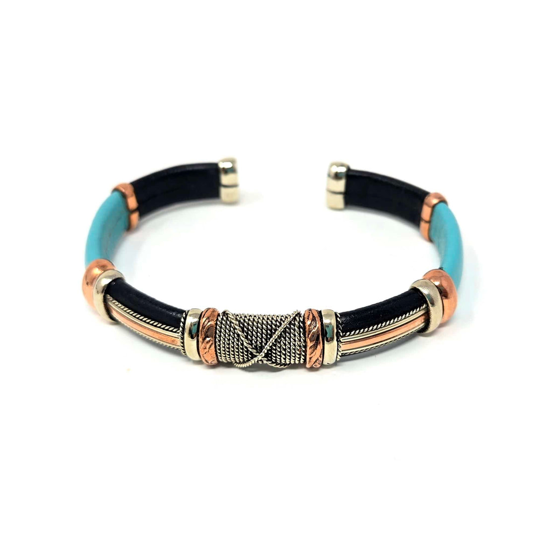 Blue Mix Leather Copper Bracelet | The Harmony Store