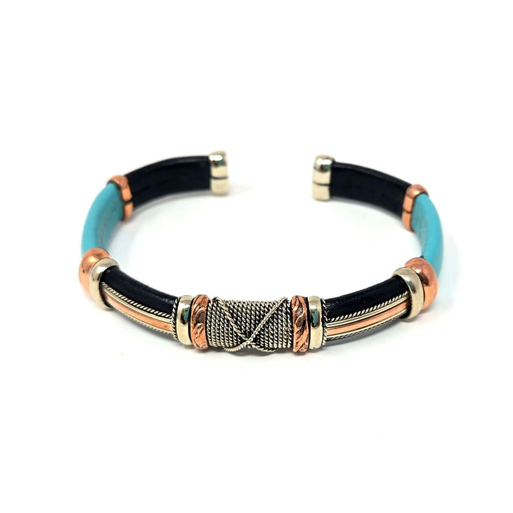 Blue Mix Leather Copper Bracelet | The Harmony Store