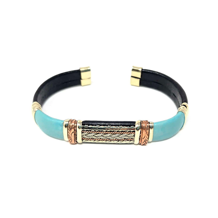 Blue Mix Leather Copper Bracelet | The Harmony Store