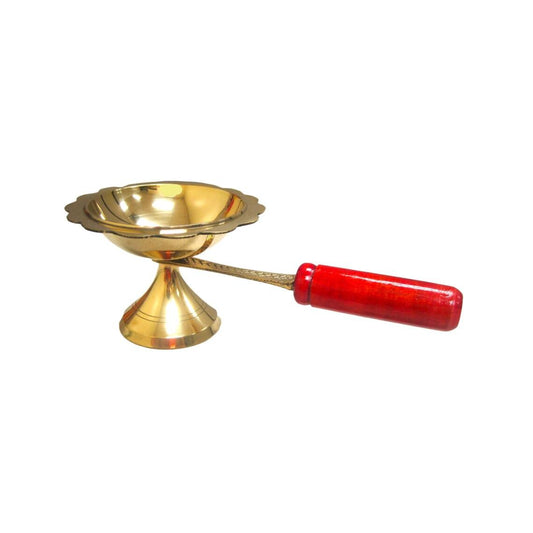 Brass Incense Burner with wooden a handle - The Harmony Store