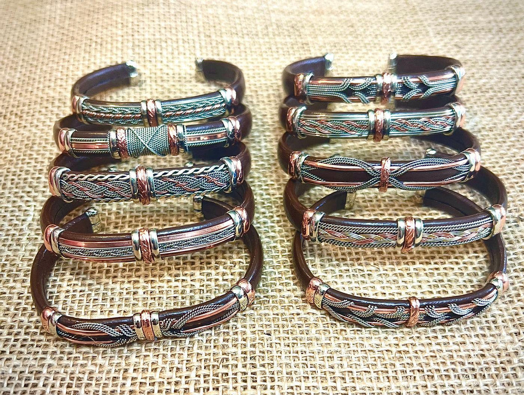 Brown Leather Copper Cuff Bracelet | The Harmony Store Bracelet
