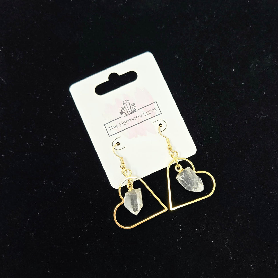 Clear Quartz Gold Plated Heart Earrings | The Harmony Store