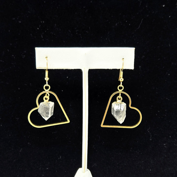 Clear Quartz Gold Plated Heart Earrings | The Harmony Store