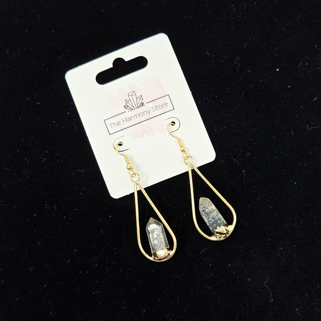 Clear Quartz Gold Teardrop Earrings | The Harmony Store
