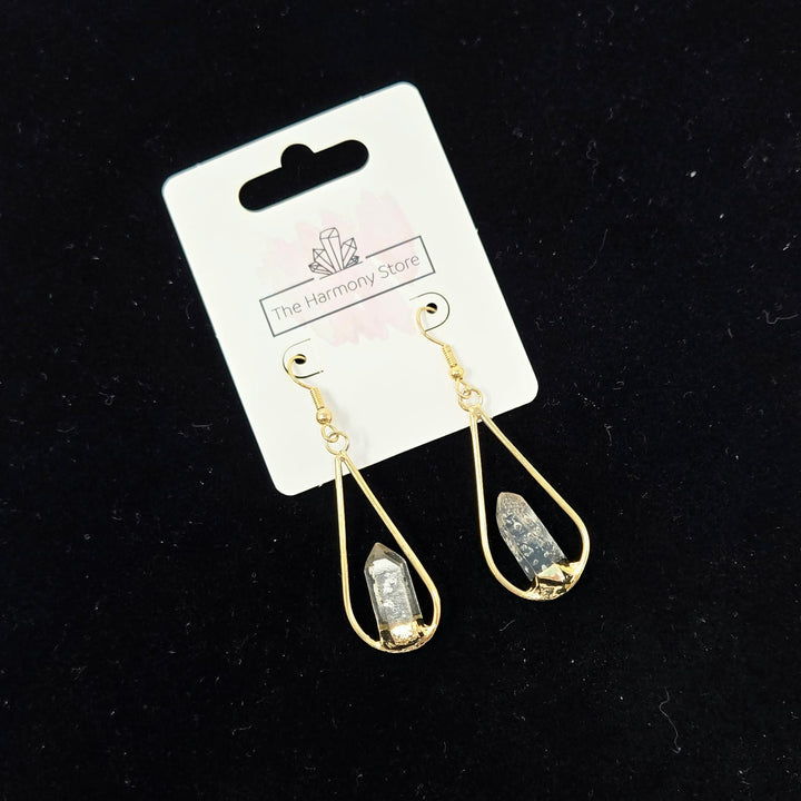 Clear Quartz Gold Teardrop Earrings | The Harmony Store