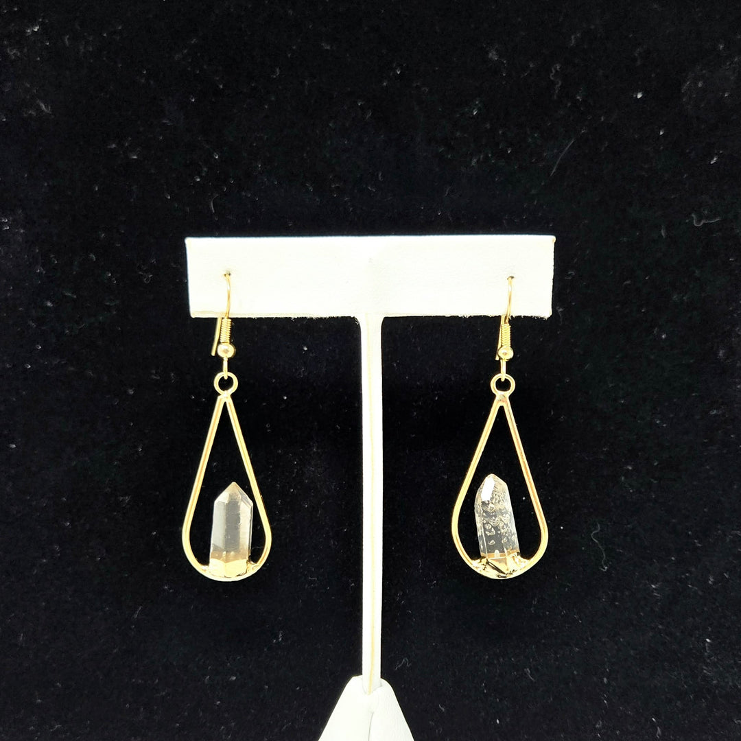 Clear Quartz Gold Teardrop Earrings | The Harmony Store