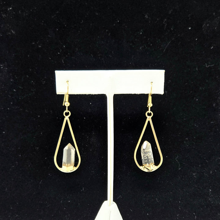 Clear Quartz Gold Teardrop Earrings | The Harmony Store