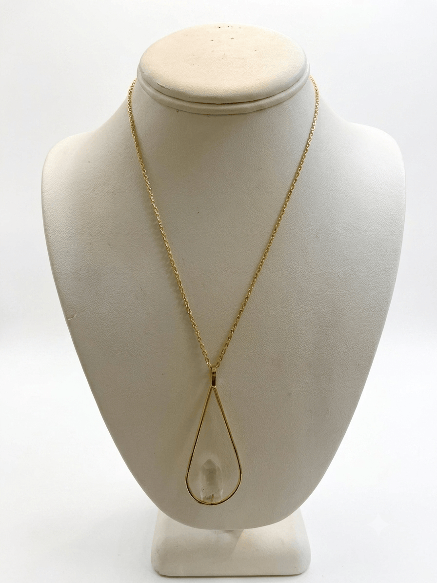 Clear Quartz Gold Teardrop Pendant | The Harmony Store Pendant