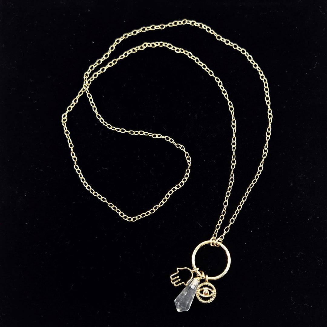 Clear Quartz Hamsa Necklace Gold | The Harmony Store Necklace