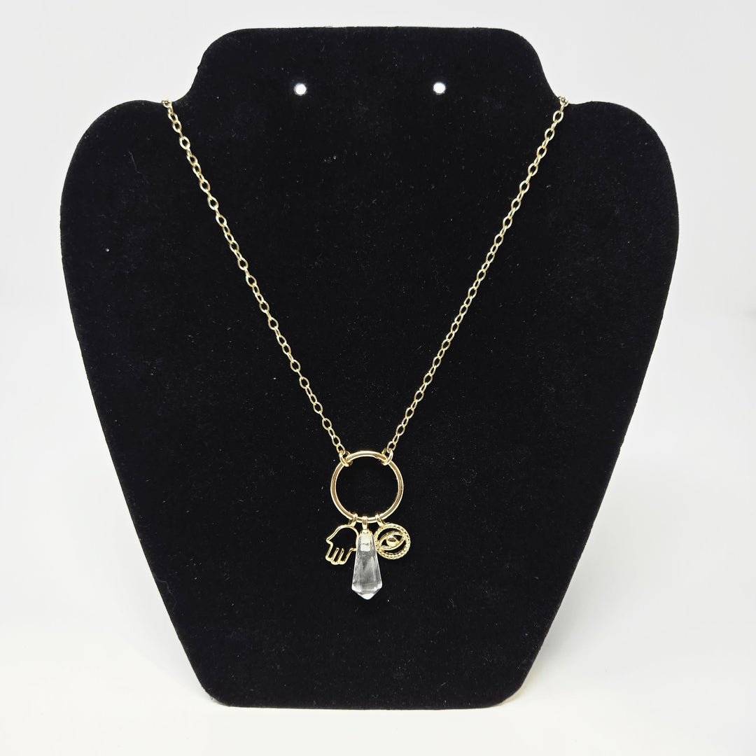 Clear Quartz Hamsa Necklace Gold | The Harmony Store Necklace