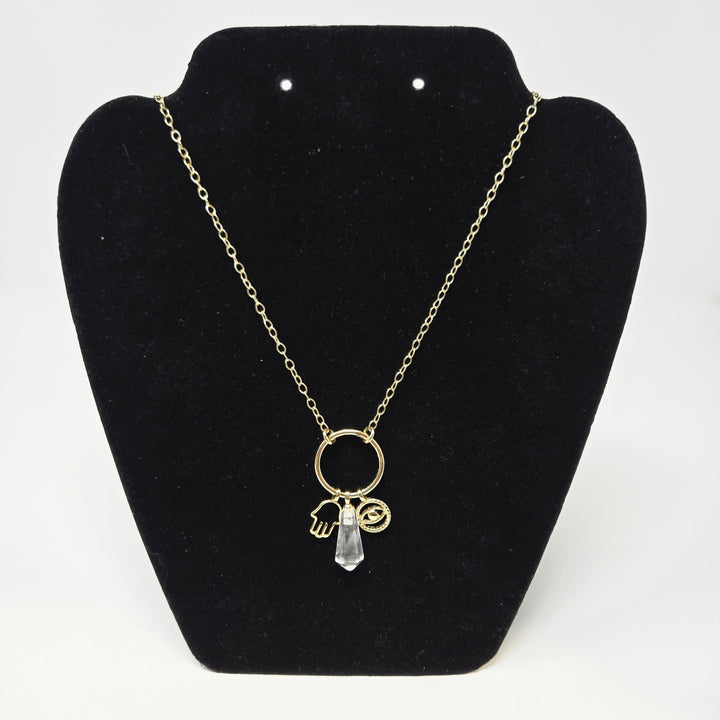 Clear Quartz Hamsa Necklace Gold | The Harmony Store Necklace