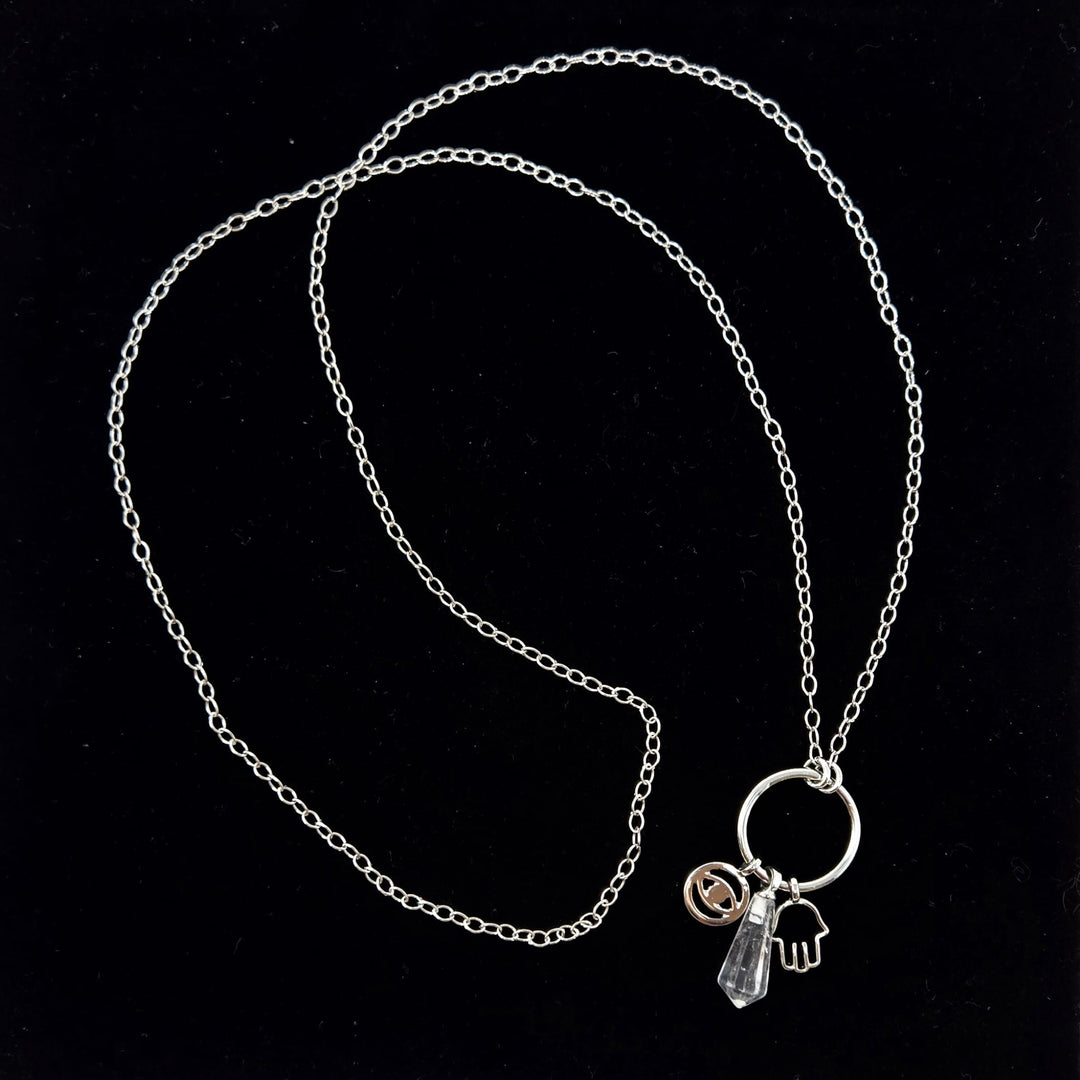 Clear Quartz Hamsa Evil Eye Necklace | The Harmony Store Necklace