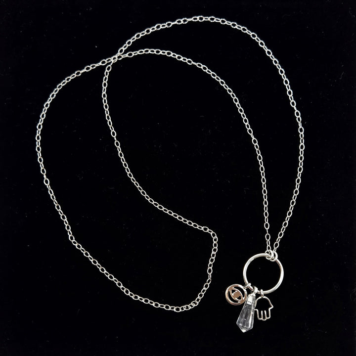 Clear Quartz Hamsa Evil Eye Necklace | The Harmony Store Necklace