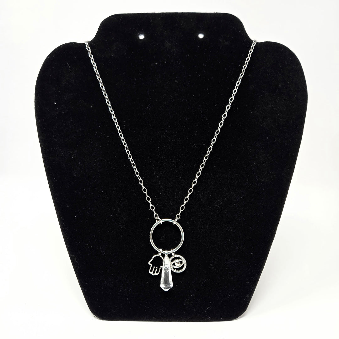 Clear Quartz Hamsa Evil Eye Necklace | The Harmony Store Necklace