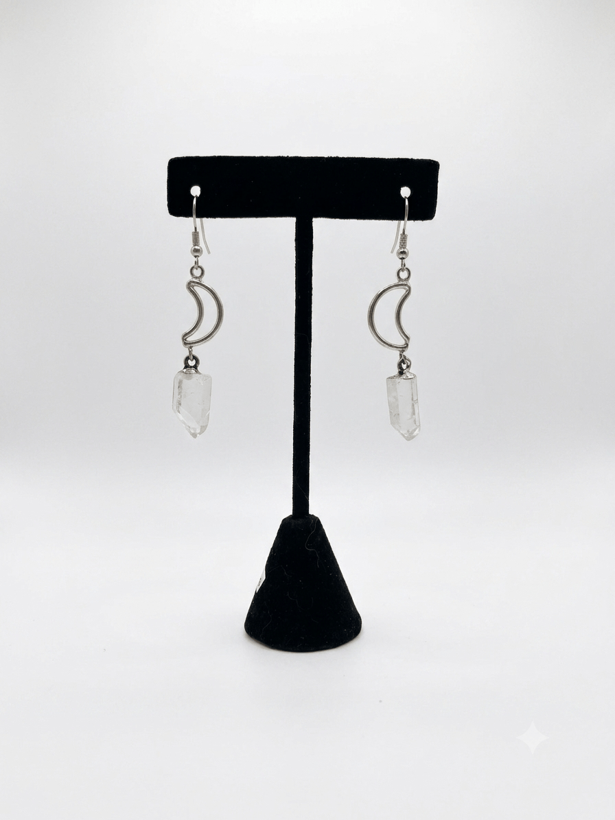 Clear Quartz Moon Dangle Earrings | The Harmony Store Earrings