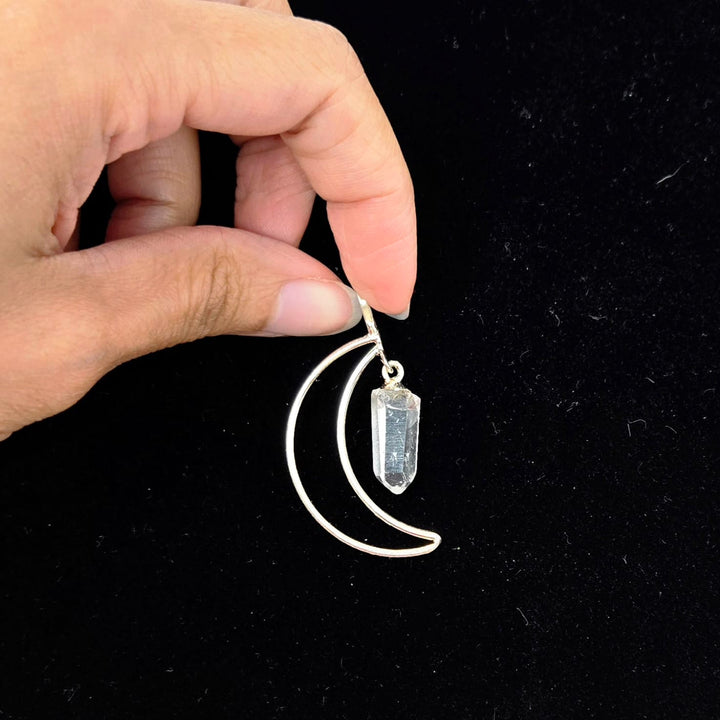 Clear Quartz Moon Dangle Necklace | The Harmony Store Pendant