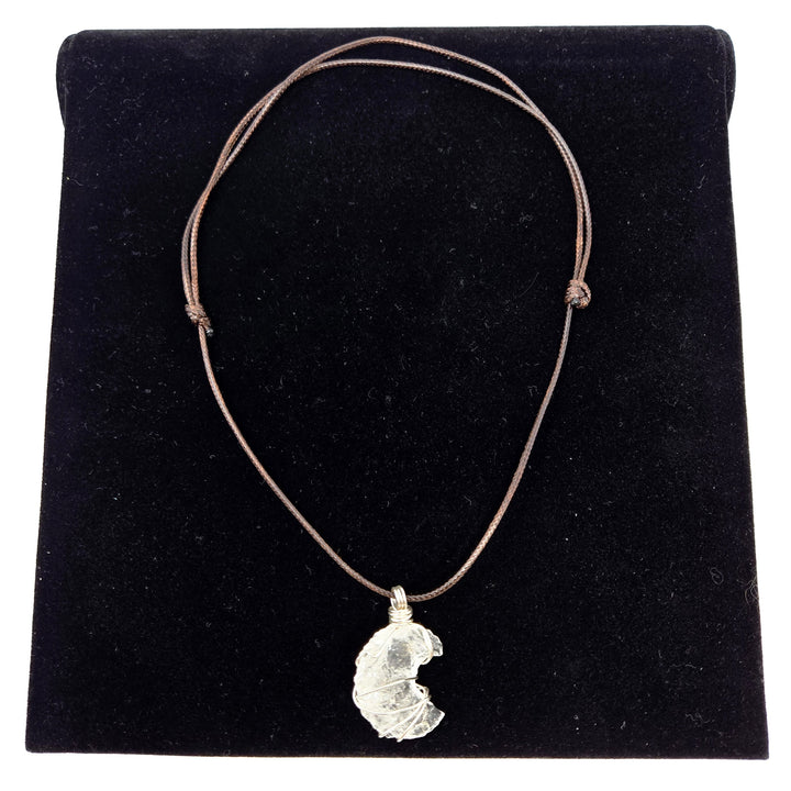 Clear Quartz Puffy Moon Necklace Wire Wrapped | The Harmony Store Clear Quartz : 3/4" Puffy