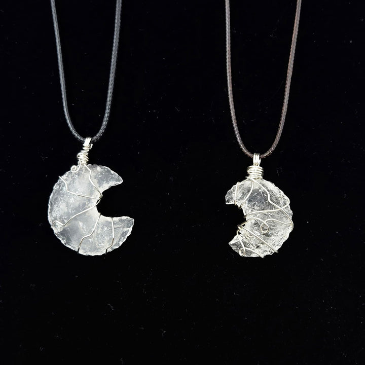 Clear Quartz Puffy Moon Necklace Wire Wrapped | The Harmony Store Clear Quartz : 3/4" Puffy