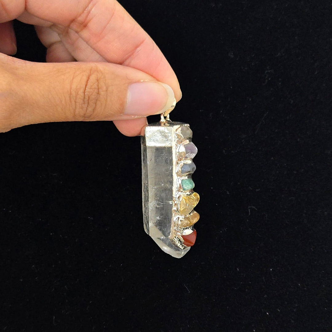 Clear Quartz 7 Chakra Pendant Silver | The Harmony Store Pendant