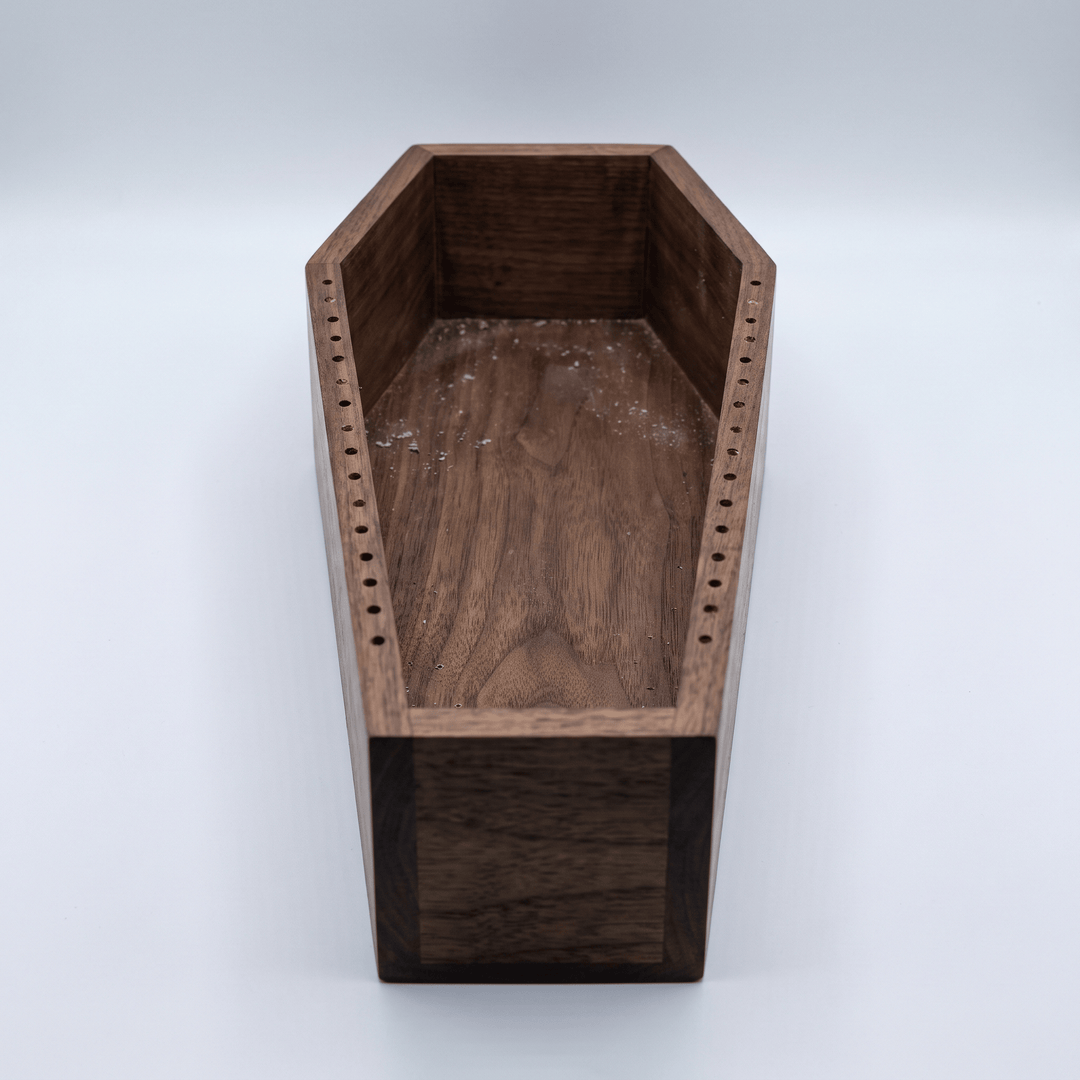 Coffin Incense Burner, 18" Wood Ash Catcher Incense Holder