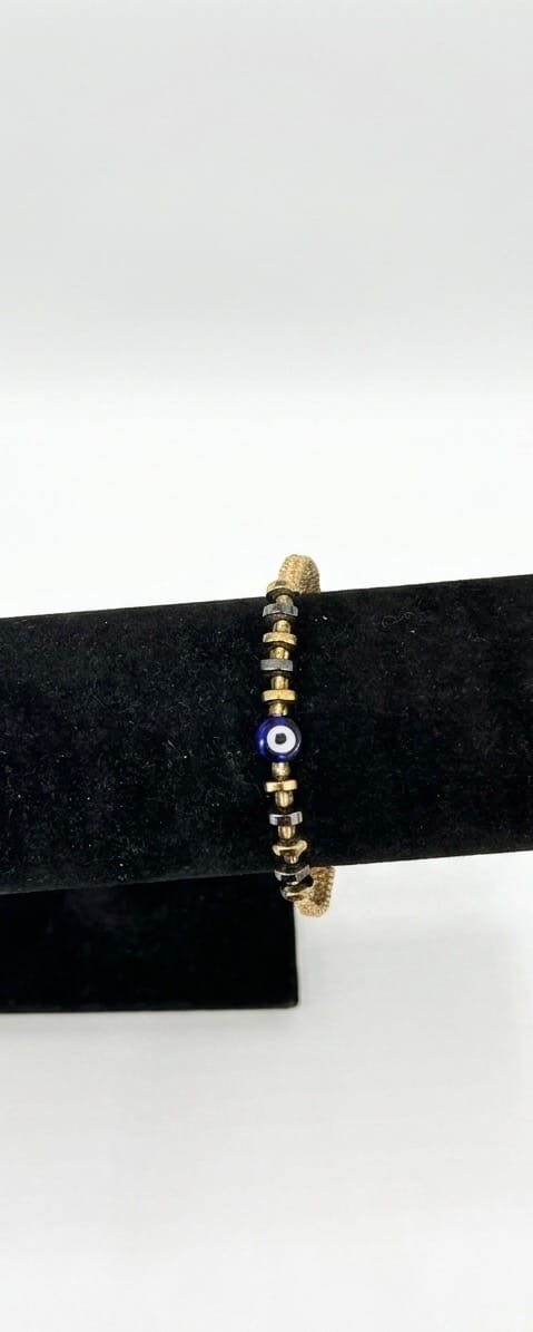 Evil Eye Macrame Bracelet Gold Hematite | The Harmony Store Bracelet