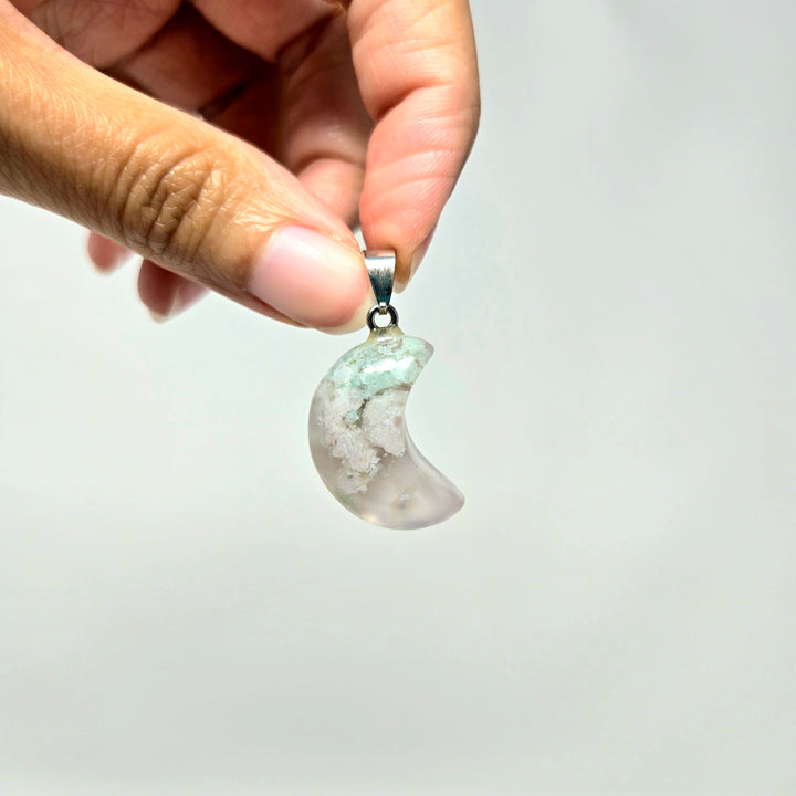 Flower Agate Moon Pendant 3/4 Inch | The Harmony Store Pendant